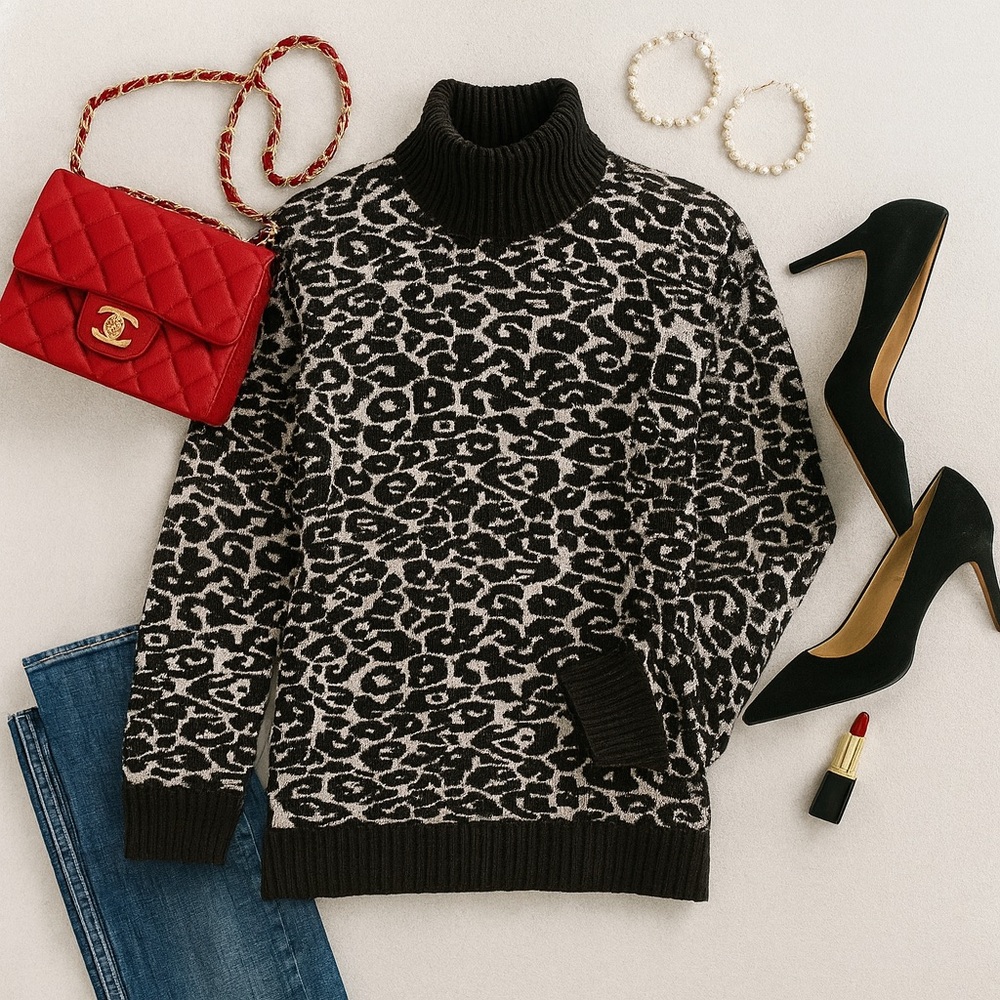 OST Leopard Print Fuzzy Sweater - Soft Cozy Chic Cheetah - Small